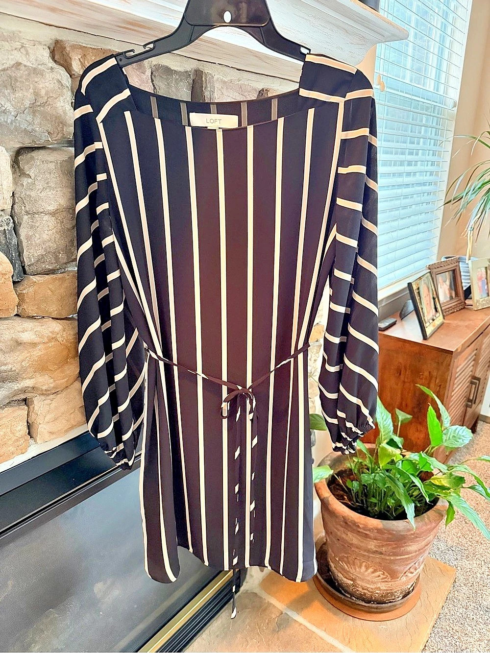 LOFT Striped Mini Dress in Black & cream Size XS